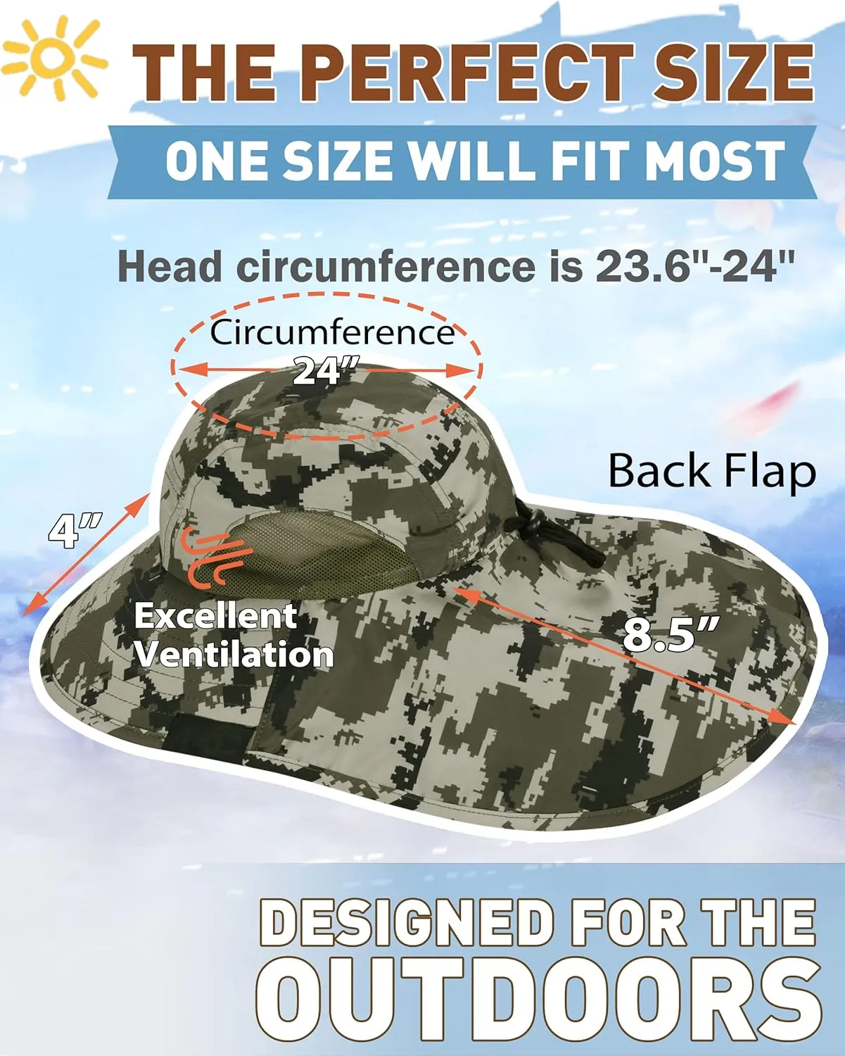 Tirrinia Neck Flap Fishing Safari Cap for Men & Women, Wide Brim Sun Hat for Outdoor Hiking, Camping, Gardening
