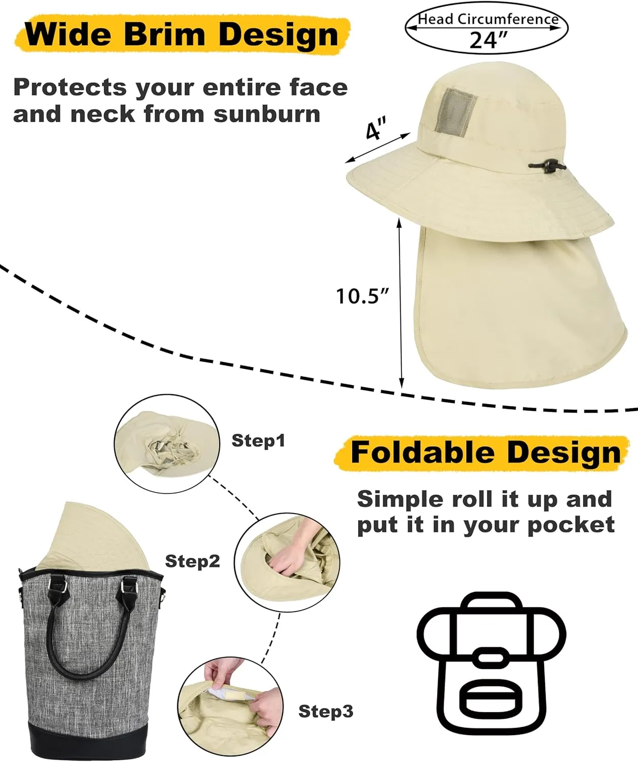 Tirrinia Neck Flap Fishing Safari Cap for Men & Women, Wide Brim Sun Hat for Outdoor Hiking, Camping, Gardening