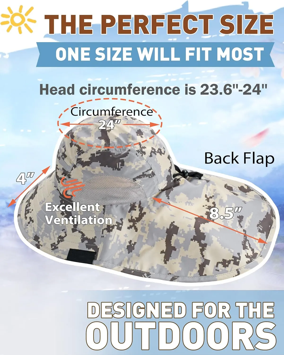 Tirrinia Neck Flap Fishing Safari Cap for Men & Women, Wide Brim Sun Hat for Outdoor Hiking, Camping, Gardening