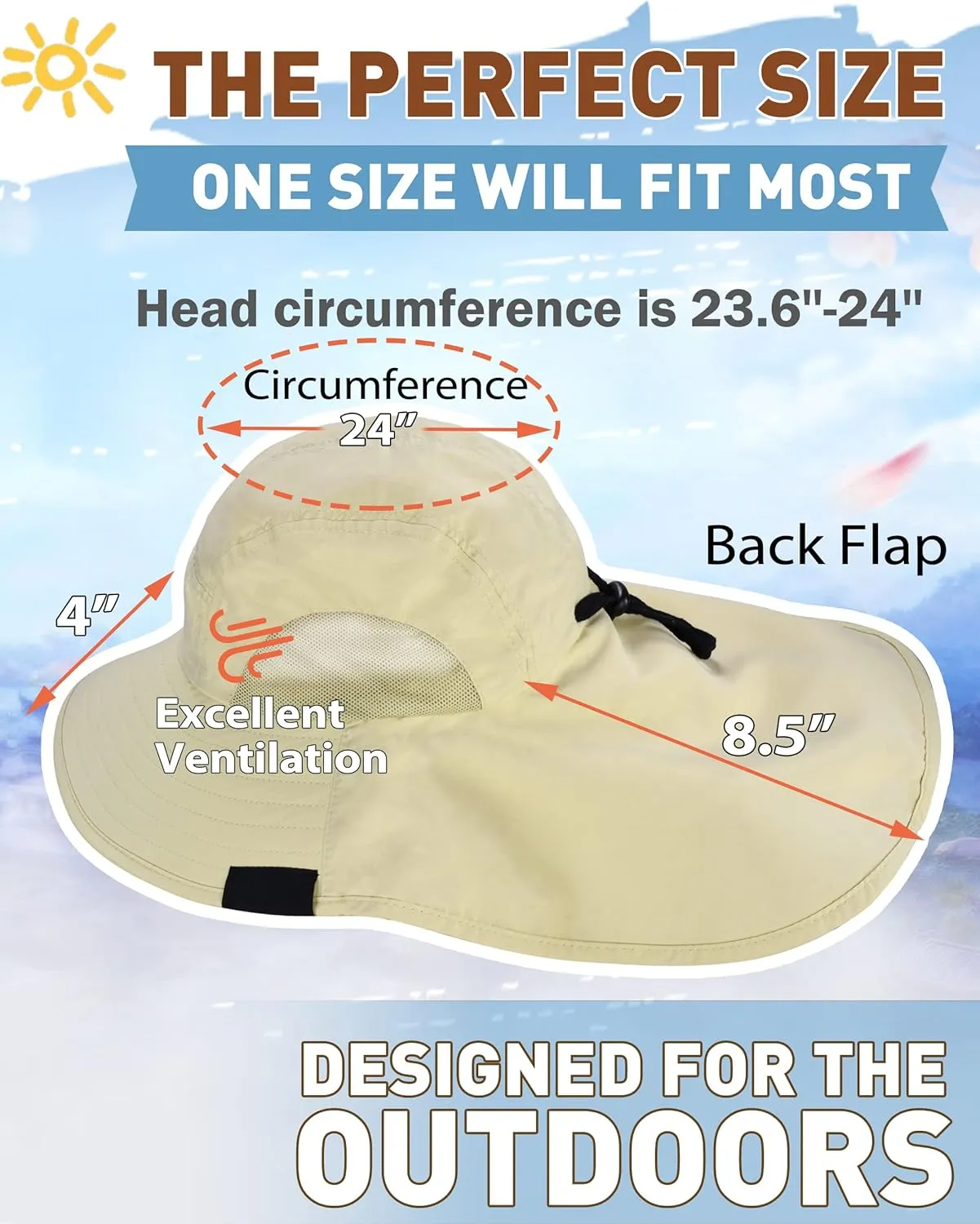Tirrinia Neck Flap Fishing Safari Cap for Men & Women, Wide Brim Sun Hat for Outdoor Hiking, Camping, Gardening