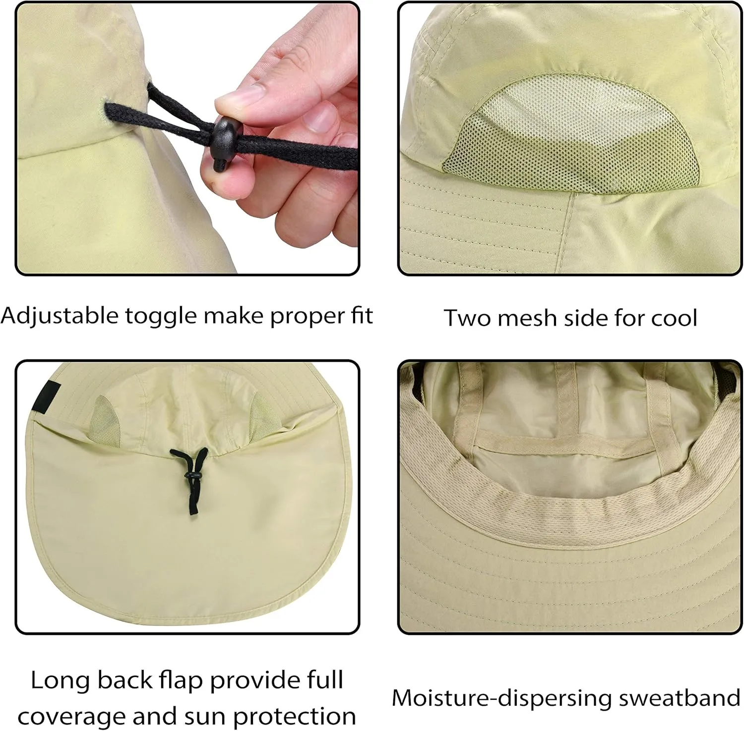 Tirrinia Neck Flap Fishing Safari Cap for Men & Women, Wide Brim Sun Hat for Outdoor Hiking, Camping, Gardening