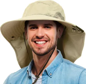 Tirrinia Neck Flap Fishing Safari Cap for Men & Women, Wide Brim Sun Hat for Outdoor Hiking, Camping, Gardening