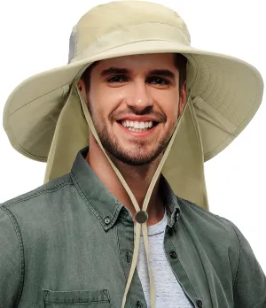 Tirrinia Neck Flap Fishing Safari Cap for Men & Women, Wide Brim Sun Hat for Outdoor Hiking, Camping, Gardening