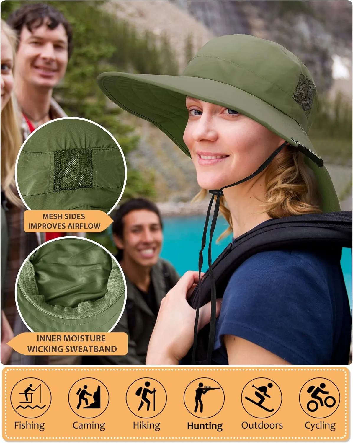Tirrinia Womens Sun Hat Extra Wide Hard Brim Large Boonie Fishing Safari Hiking Cap