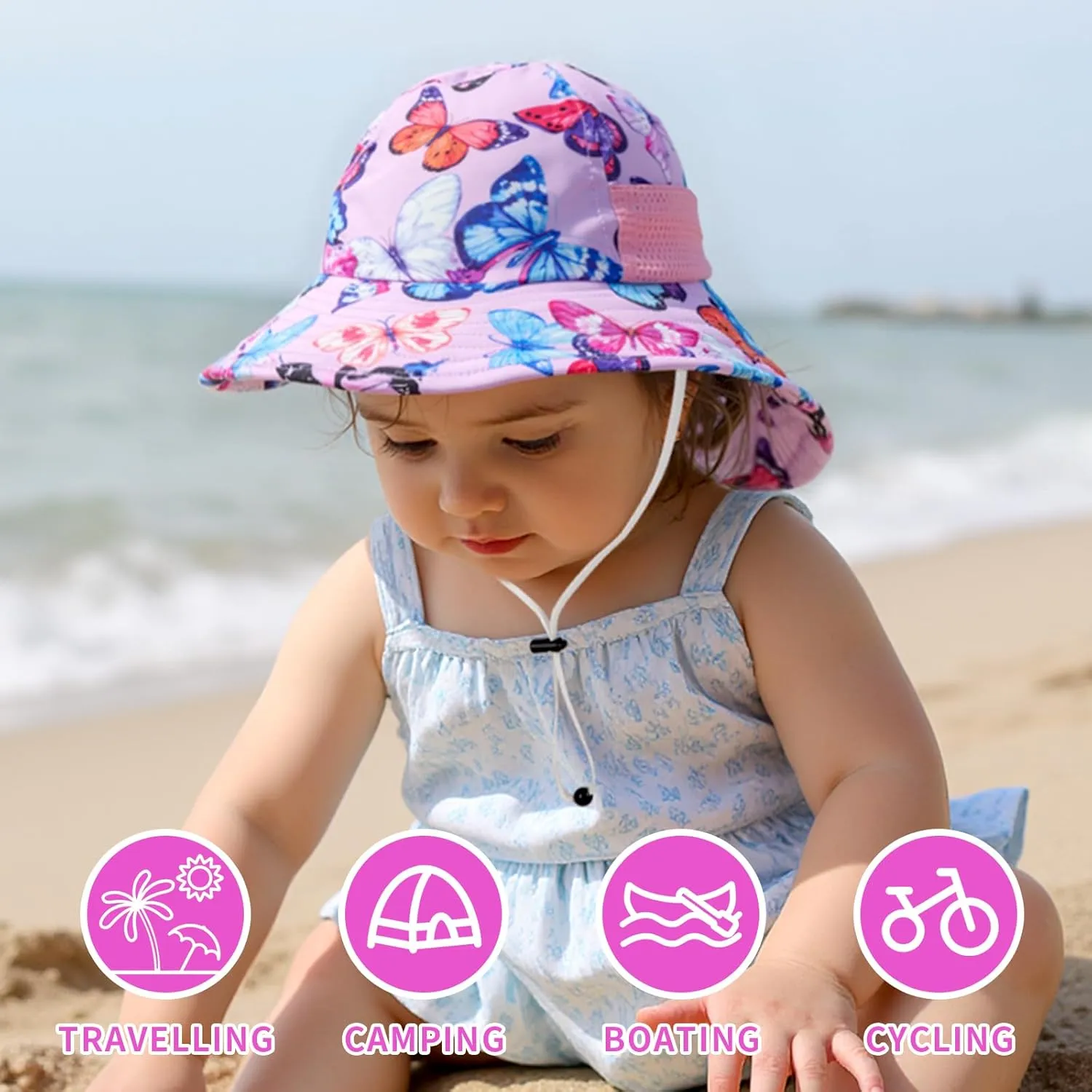 Toddler Baby Sun Hat Kids Summer UPF 50  for Boys Girls Adjustable Beach Hats with Bucket Wide Brim Age 1-7 Years