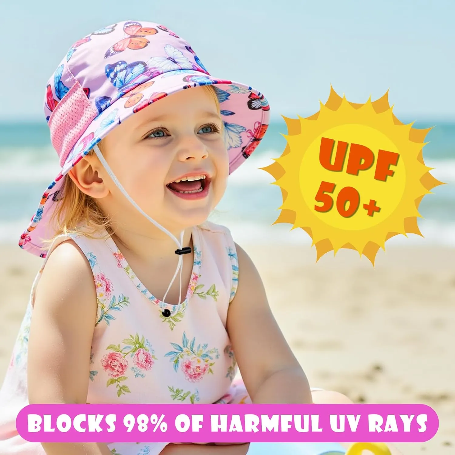 Toddler Baby Sun Hat Kids Summer UPF 50  for Boys Girls Adjustable Beach Hats with Bucket Wide Brim Age 1-7 Years