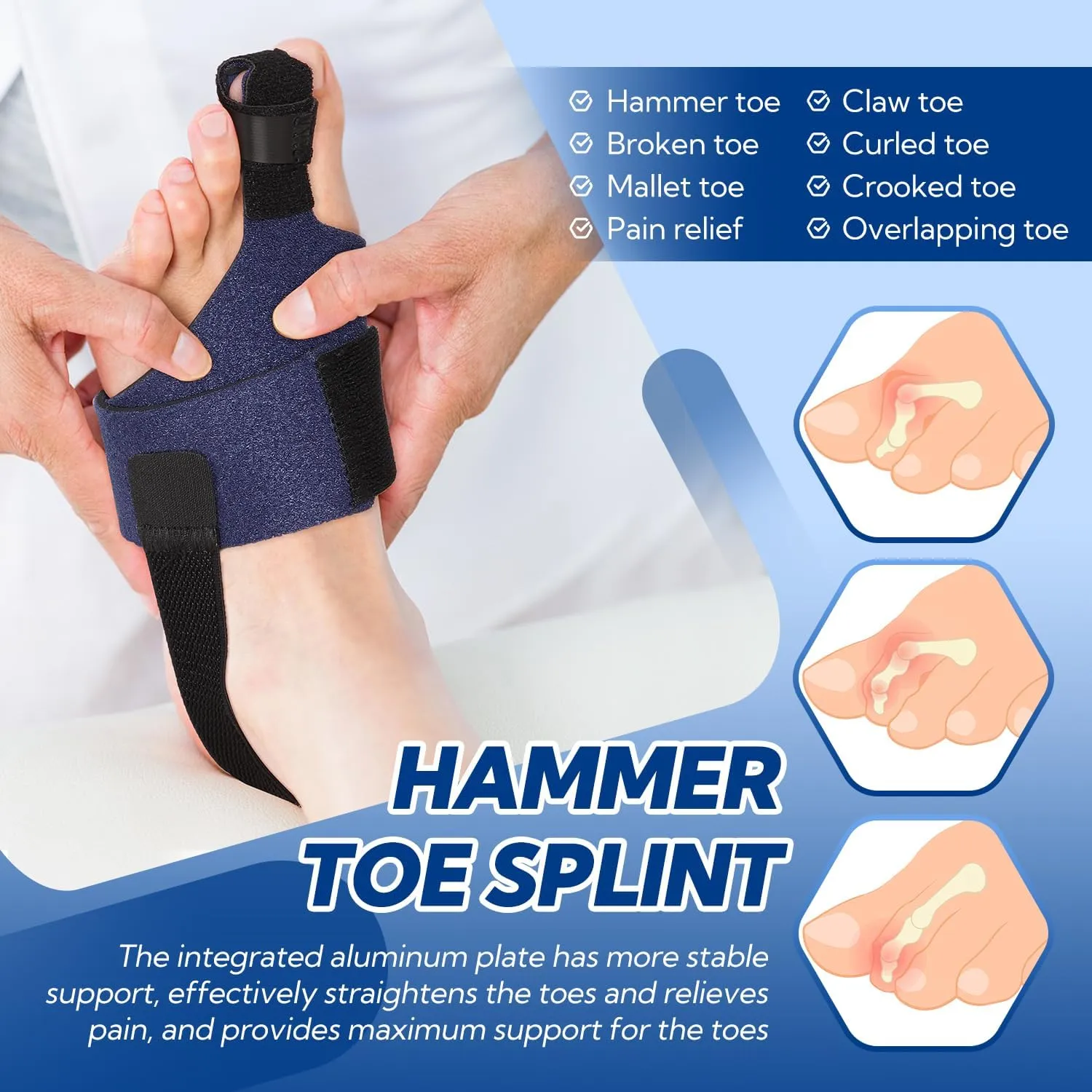 Toe Splint for Broken Toe, Toe Straightener, Broken Toe Support, Toe Brace for Claw Toe, Hammer Toe, Mallet Toe, Bent Toe, Crooked Toe, Curled Toe, Toe Wrap to Align and Support,M