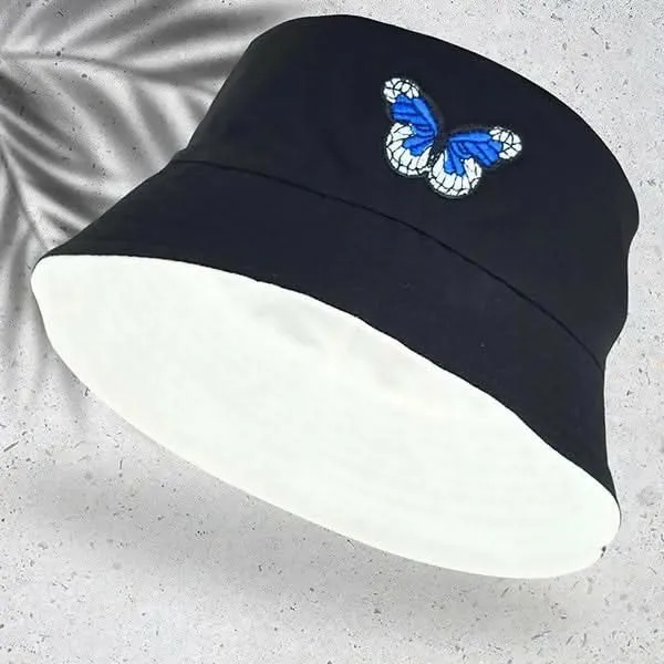 Tomorrow fashion Reversible Bucket Hat with Butterfly Embroidery – Foldable Sun Protection Panama Cap for Summer