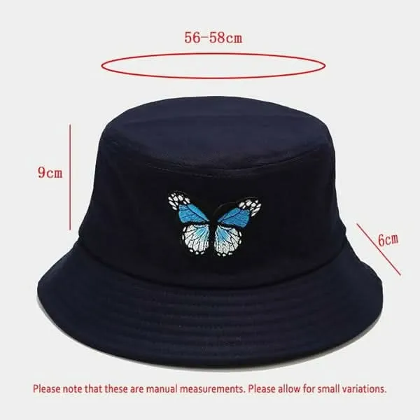 Tomorrow fashion Reversible Bucket Hat with Butterfly Embroidery – Foldable Sun Protection Panama Cap for Summer