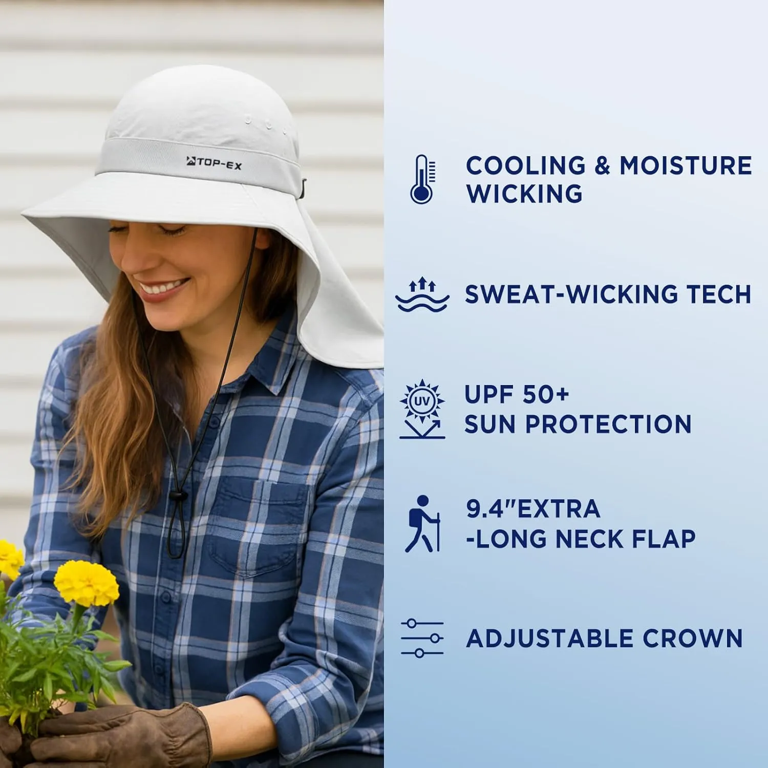 TOP-EX Cooling Sun Hat with Neck Flap – UPF 50  Wide Brim Breathable Hat for Hiking, Fishing & Big Heads