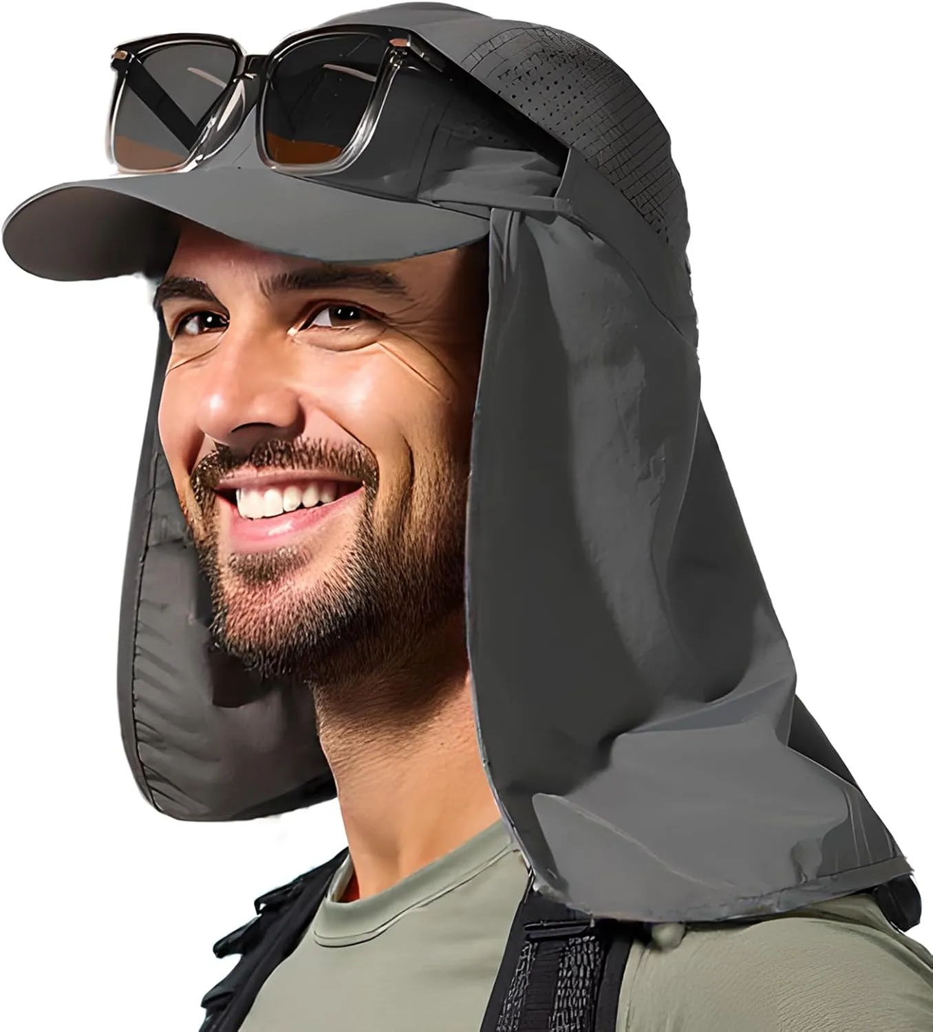 TOP-EX Men's Oversize Baseball Cap with Detachable Neck Flap - UV SPF Sun Protection Hat