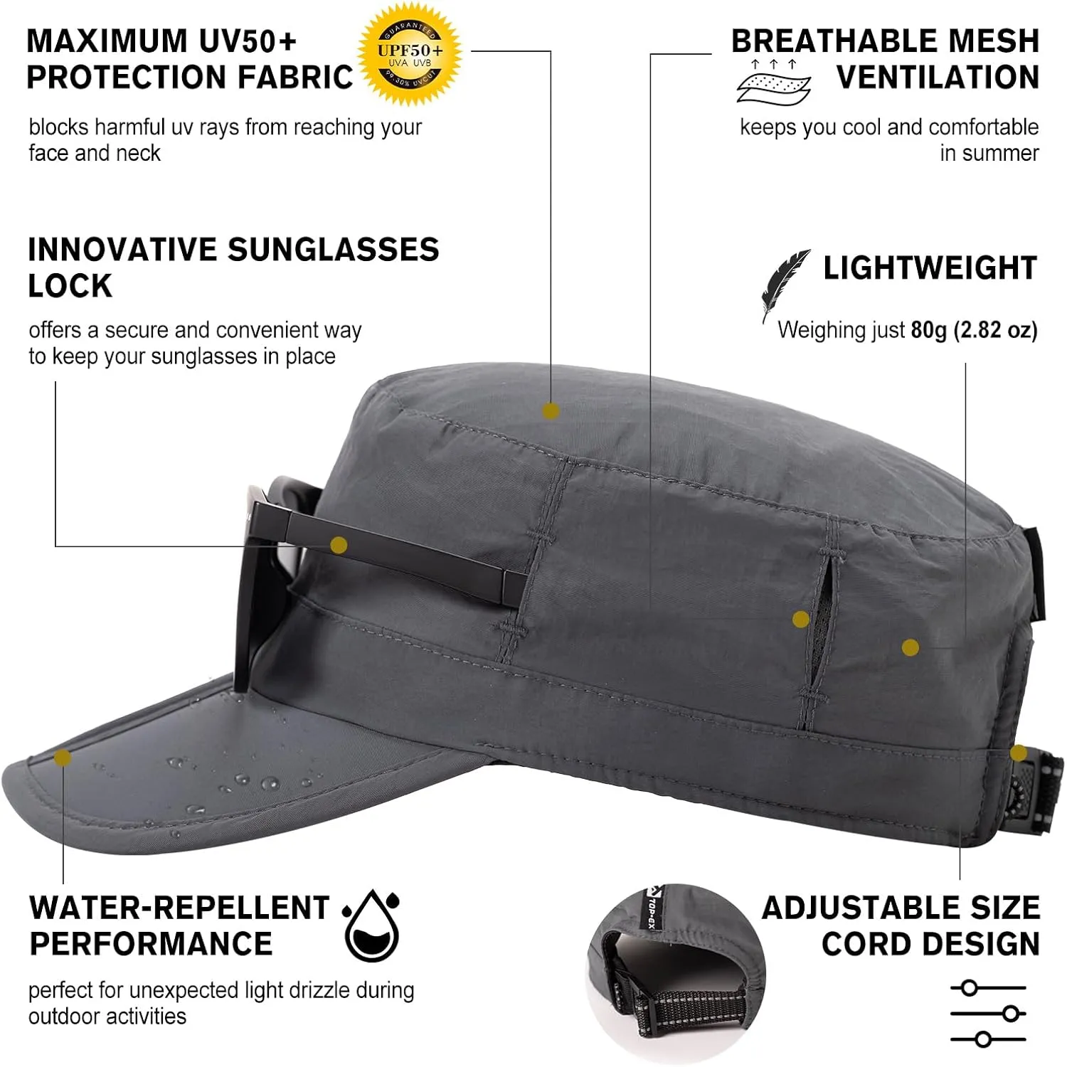 TOP-EX Men's Waterproof Army Hat - Foldable Brim Cadet Military Cap for Golf, Running, Outdoor, Dad Baseball Cap