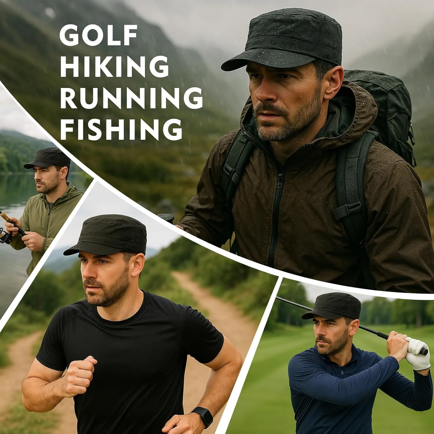TOP-EX Men's Waterproof Army Hat - Foldable Brim Cadet Military Cap for Golf, Running, Outdoor, Dad Baseball Cap