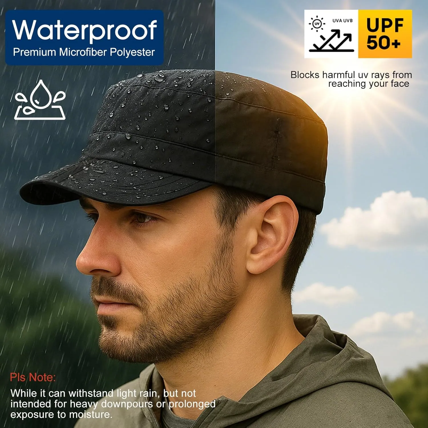 TOP-EX Men's Waterproof Army Hat - Foldable Brim Cadet Military Cap for Golf, Running, Outdoor, Dad Baseball Cap