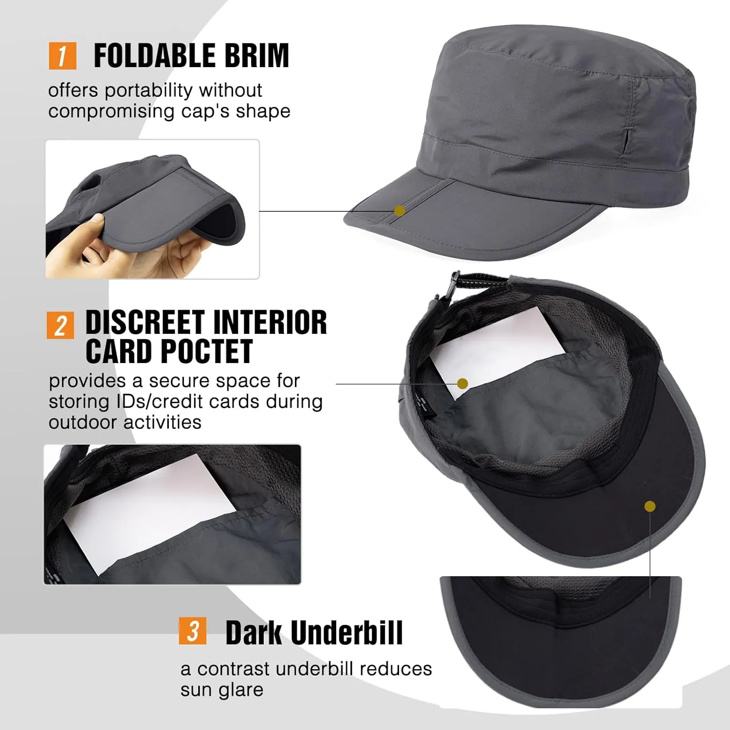 TOP-EX Men's Waterproof Army Hat - Foldable Brim Cadet Military Cap for Golf, Running, Outdoor, Dad Baseball Cap