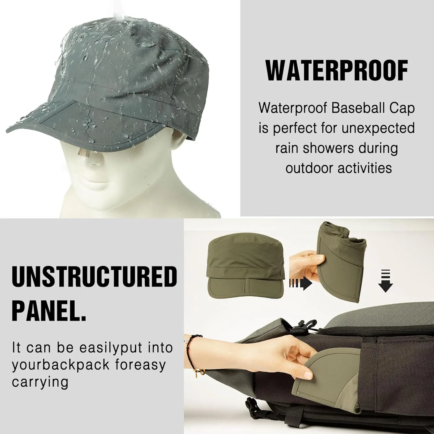 TOP-EX XL XXL Waterproof & UV50  Army Cap w/Foldable Brim & Card Pocket 61-65CM
