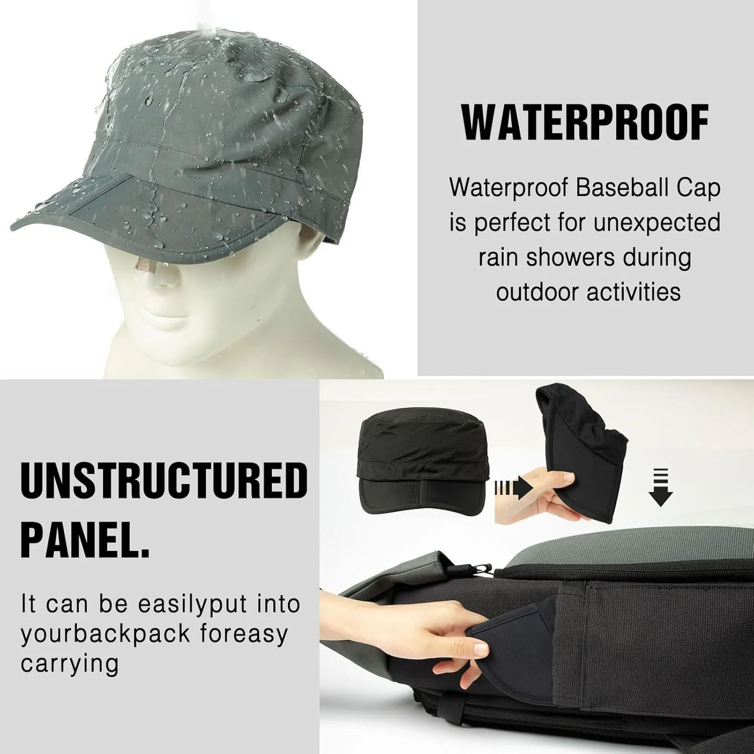 TOP-EX XL XXL Waterproof & UV50  Army Cap w/Foldable Brim & Card Pocket 61-65CM