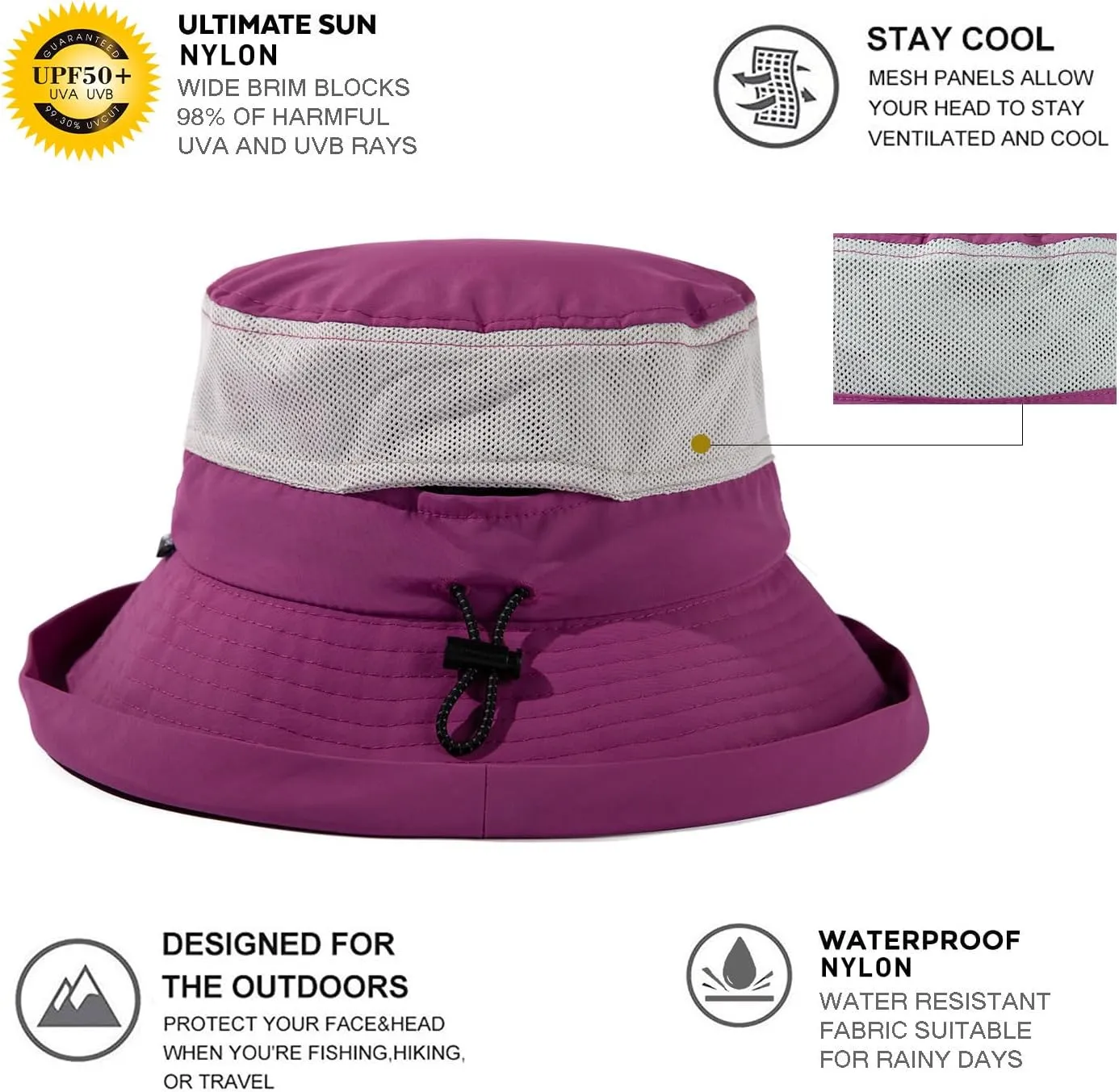 TOP-EX XL/XXL Women’s Wide Brim Bucket Sun Hat with Ponytail Hole UPF 50 Summer Packable Sunhat for Travel Beach Outdoor