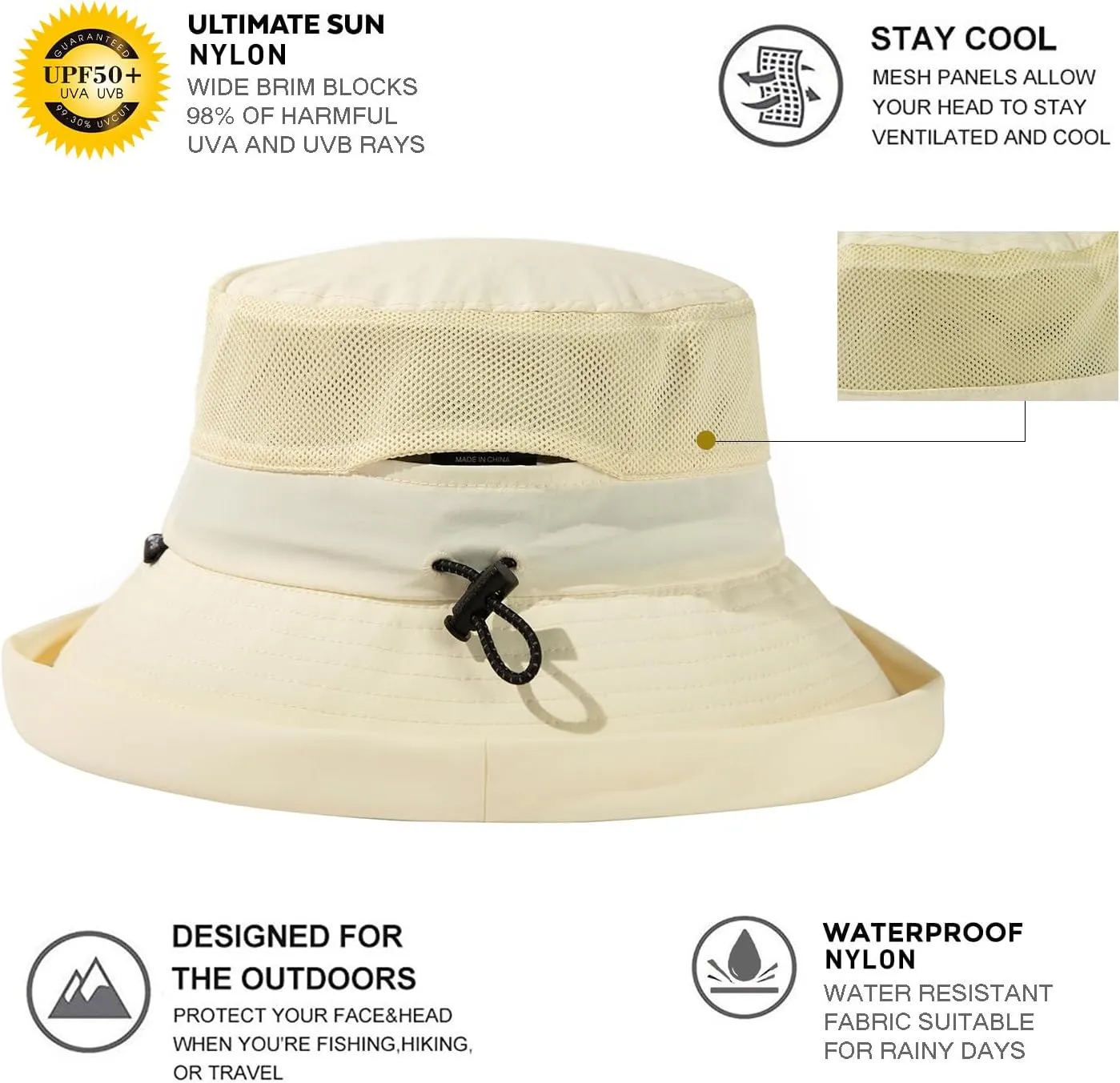 TOP-EX XL/XXL Women’s Wide Brim Bucket Sun Hat with Ponytail Hole UPF 50 Summer Packable Sunhat for Travel Beach Outdoor