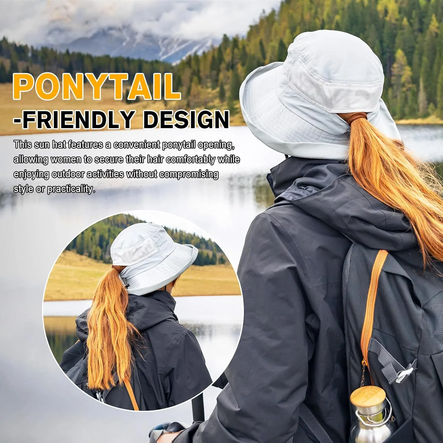TOP-EX XL/XXL Women’s Wide Brim Bucket Sun Hat with Ponytail Hole UPF 50 Summer Packable Sunhat for Travel Beach Outdoor