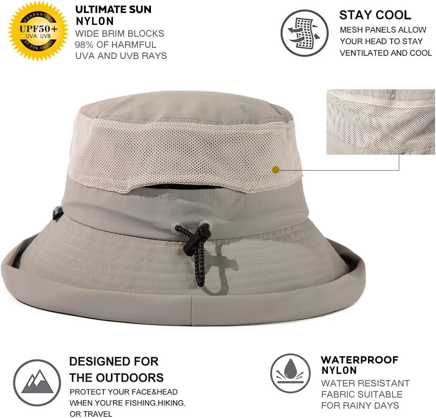 TOP-EX XL/XXL Women’s Wide Brim Bucket Sun Hat with Ponytail Hole UPF 50 Summer Packable Sunhat for Travel Beach Outdoor