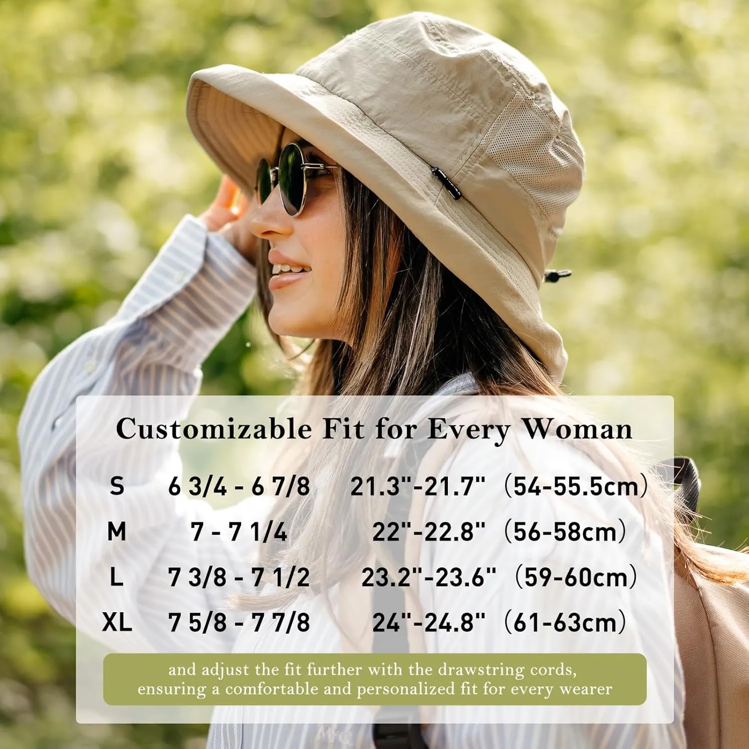 TOP-EX XL/XXL Women’s Wide Brim Bucket Sun Hat with Ponytail Hole UPF 50 Summer Packable Sunhat for Travel Beach Outdoor