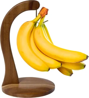 Totally Bamboo Rock & Branch Acacia Wood Banana Holder, Wooden Banana Hanger Stand with Metal Hook