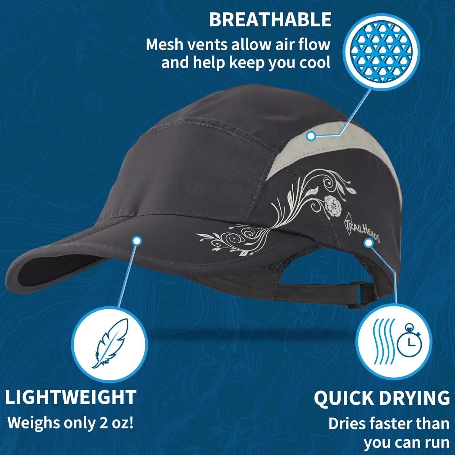 TrailHeads Folding Bill Running Hat for Women | Summer Cap with UV Protection