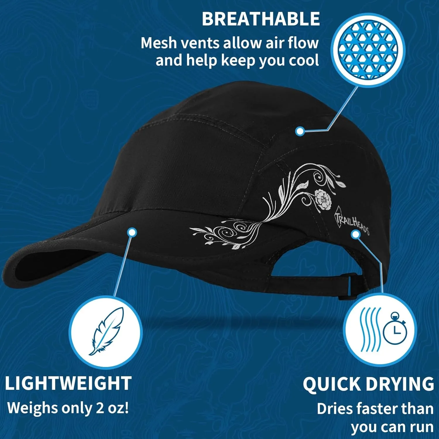 TrailHeads Folding Bill Running Hat for Women | Summer Cap with UV Protection