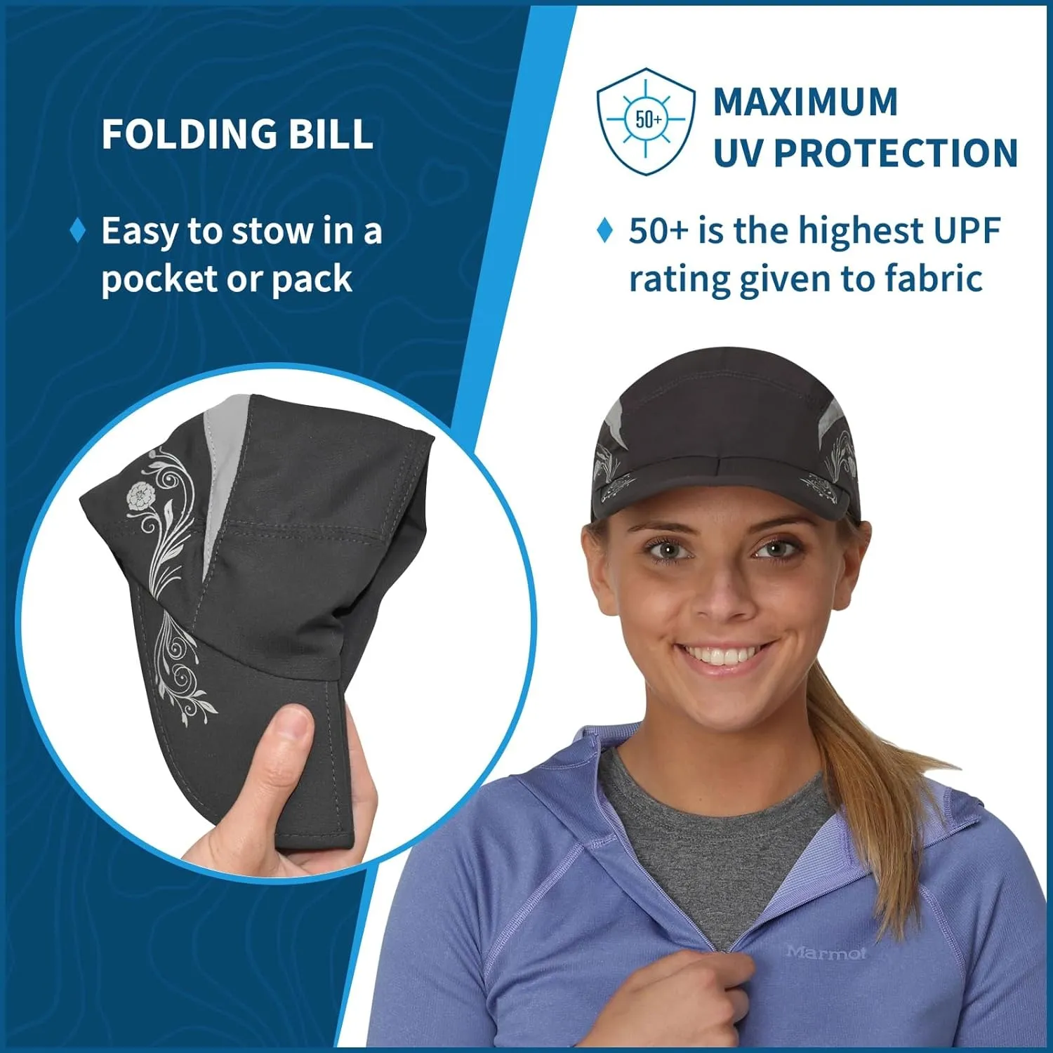 TrailHeads Folding Bill Running Hat for Women | Summer Cap with UV Protection