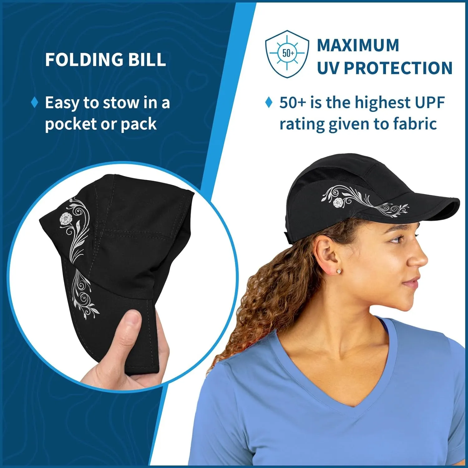 TrailHeads Folding Bill Running Hat for Women | Summer Cap with UV Protection