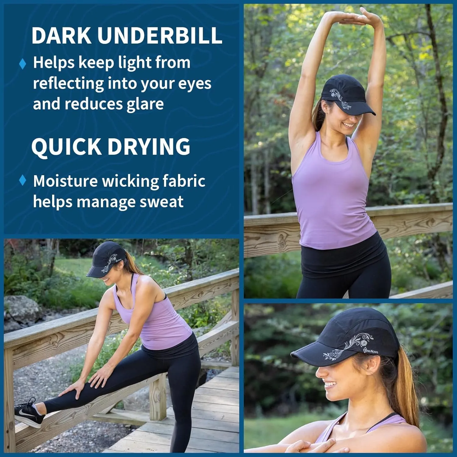 TrailHeads Folding Bill Running Hat for Women | Summer Cap with UV Protection