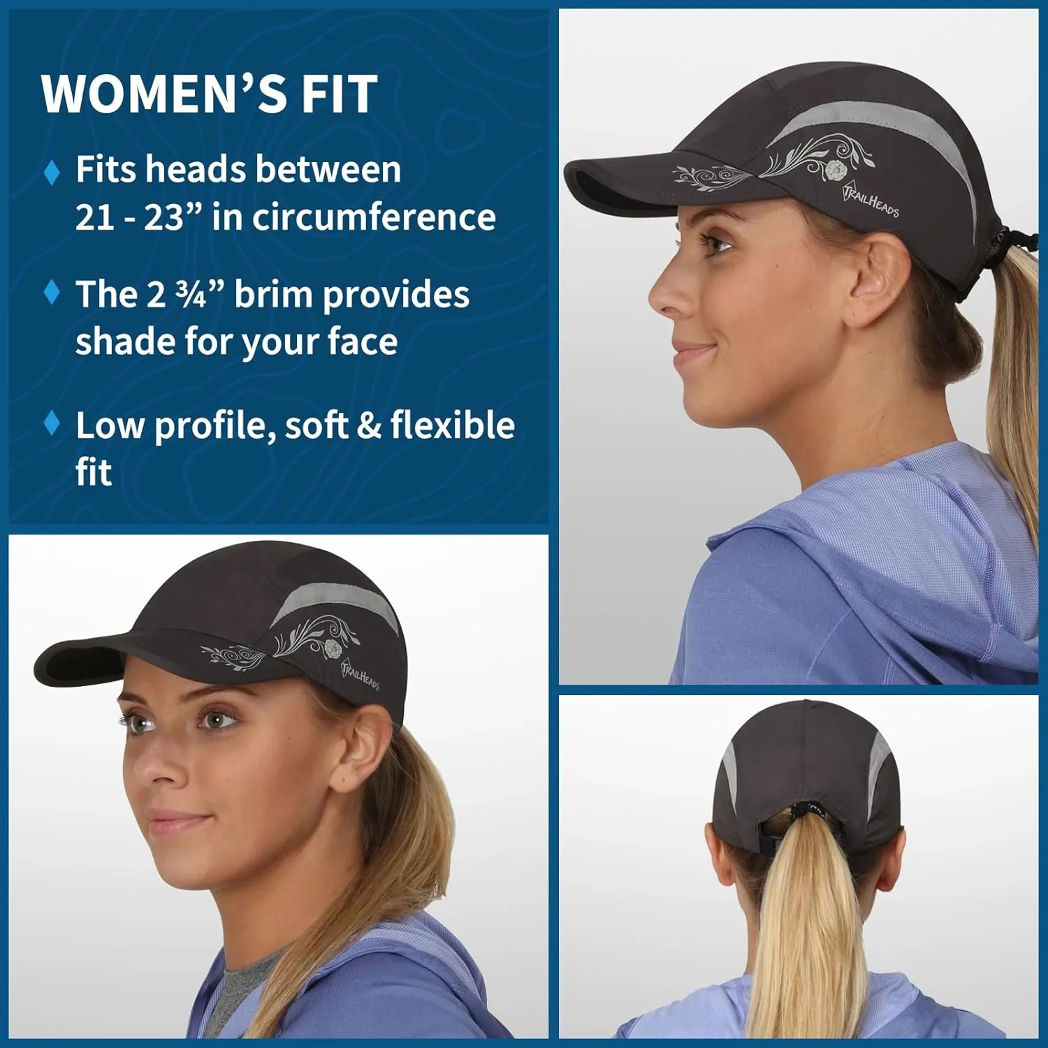 TrailHeads Folding Bill Running Hat for Women | Summer Cap with UV Protection
