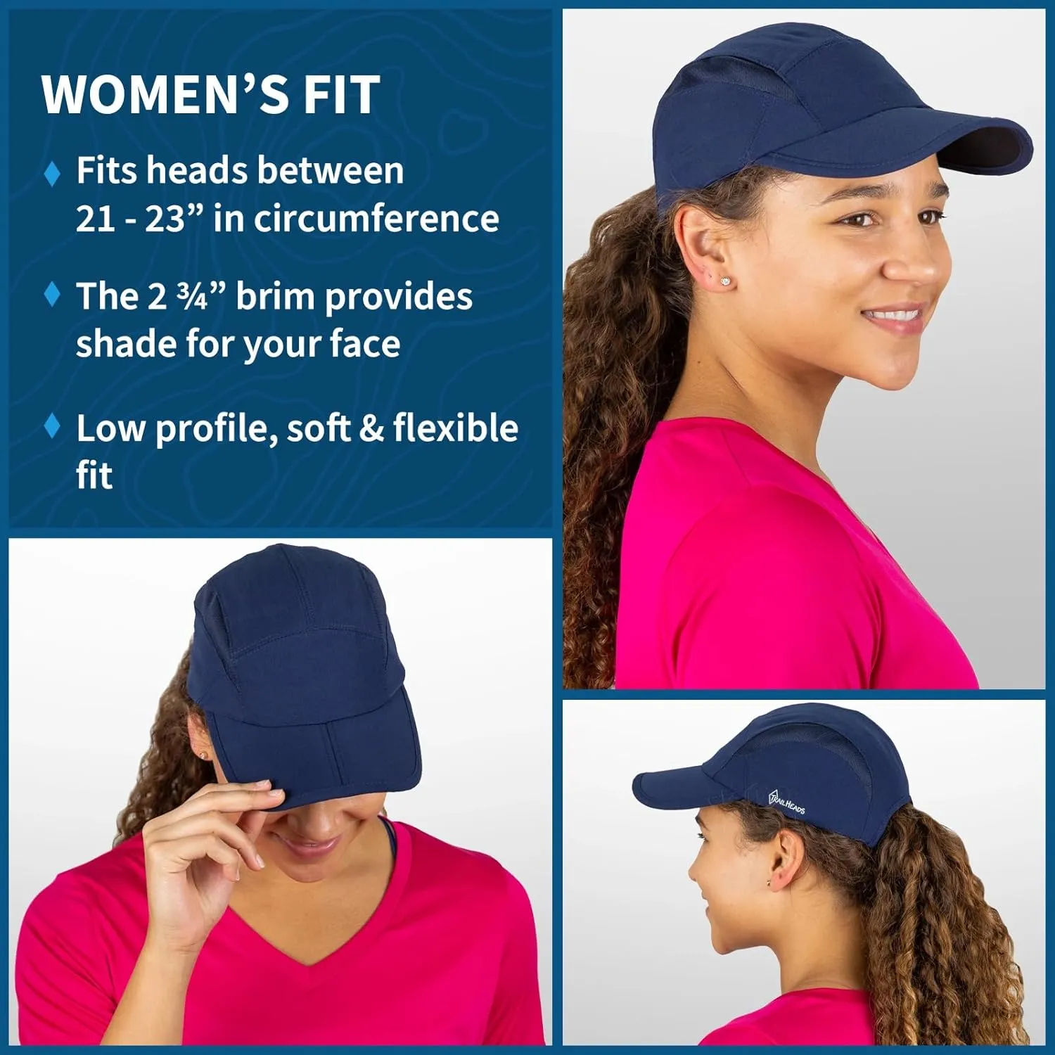 TrailHeads Folding Bill Running Hat for Women | Summer Cap with UV Protection