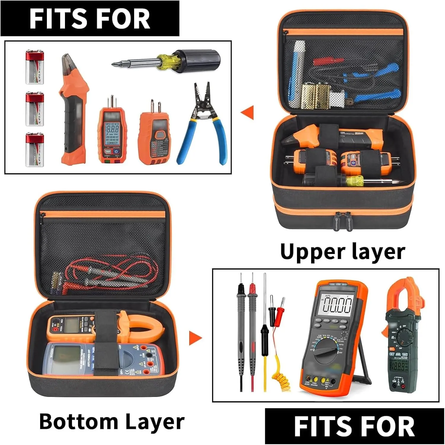 Travel Case Bag Compatible with Klein Tools ET310 AC Circuit Breaker, RT250 GFCI Outlet Tester Set, Home Test Kit Storage Cover for Digital Multimeter, Clamp Meter and More (Black)