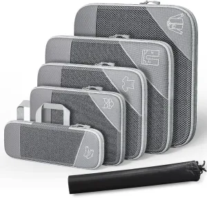Travel Compressible Storage Bag Storage Bag Set with Shoe Bag Mesh Visual Luggage Storage Organizing Storage Bag (Gray, One Size)
