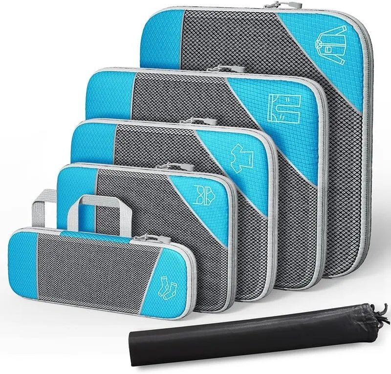 Travel Compressible Storage Bag Storage Bag Set with Shoe Bag Mesh Visual Luggage Storage Organizing Storage Bag (Sky Blue, One Size)