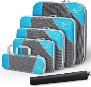 Travel Compressible Storage Bag Storage Bag Set with Shoe Bag Mesh Visual Luggage Storage Organizing Storage Bag (Sky Blue, One Size)