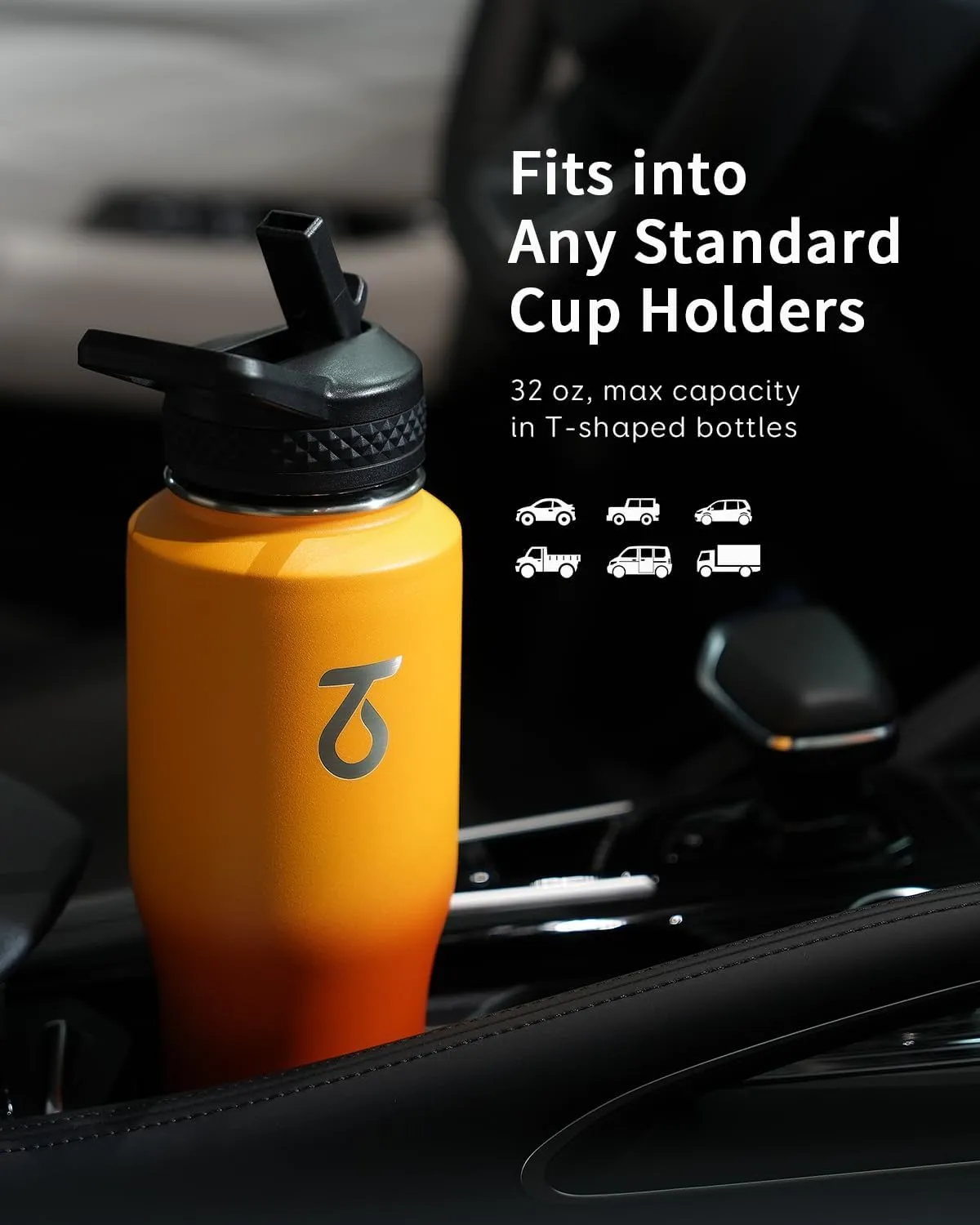 Trebo 32oz Insulated Water Bottle that Fits in Cup Holder, Stainless Steel Bottles Tumbler Double Wall Metal with Straw Spout Lids,Travel Flask with Paracord Handle, Sweat Proof Keep Cold &Hot,Orange