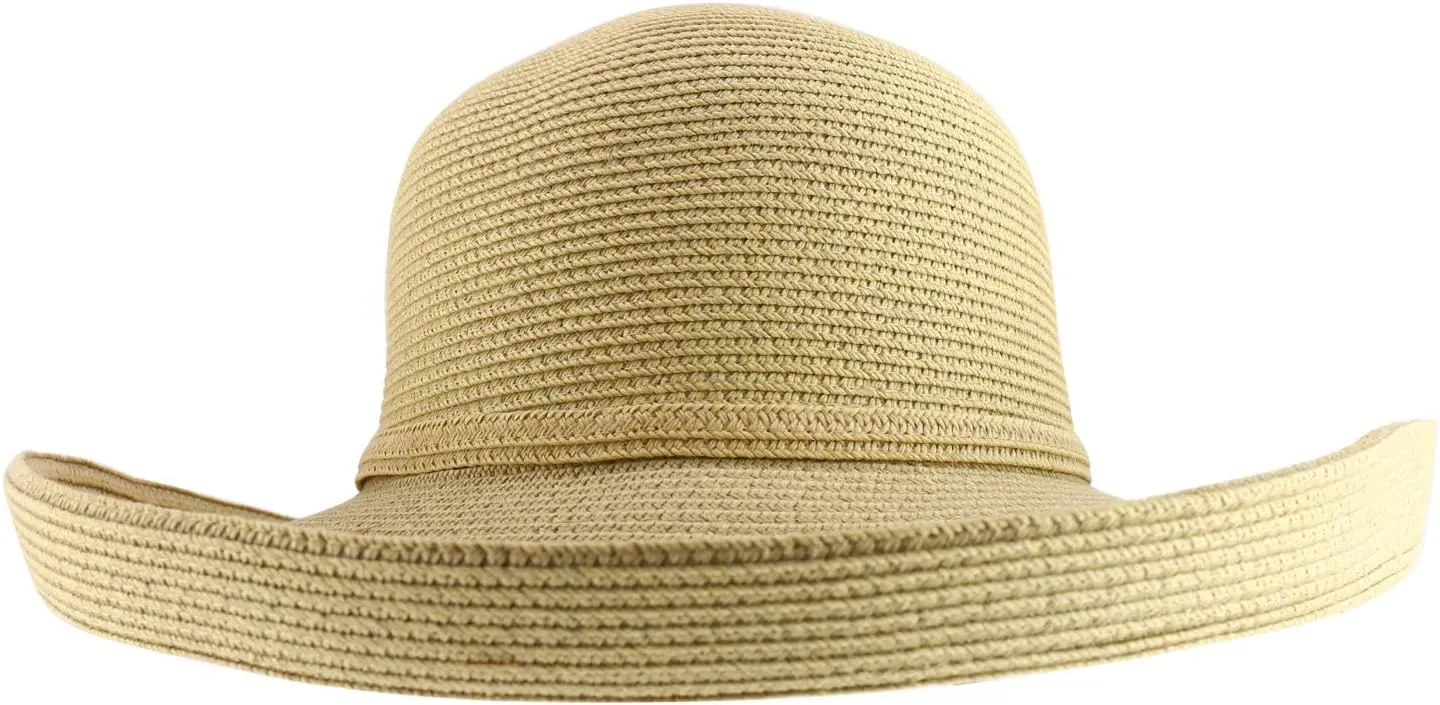 Trendy Apparel Shop Women's UPF 50  Soft Paper Braid Large Kettle Brim Sun Hat