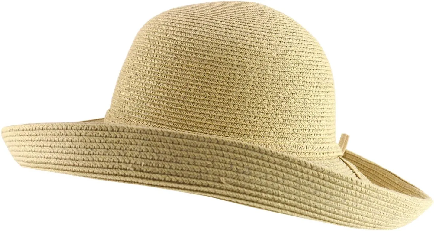 Trendy Apparel Shop Women's UPF 50  Soft Paper Braid Large Kettle Brim Sun Hat