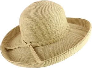 Trendy Apparel Shop Women's UPF 50  Soft Paper Braid Large Kettle Brim Sun Hat