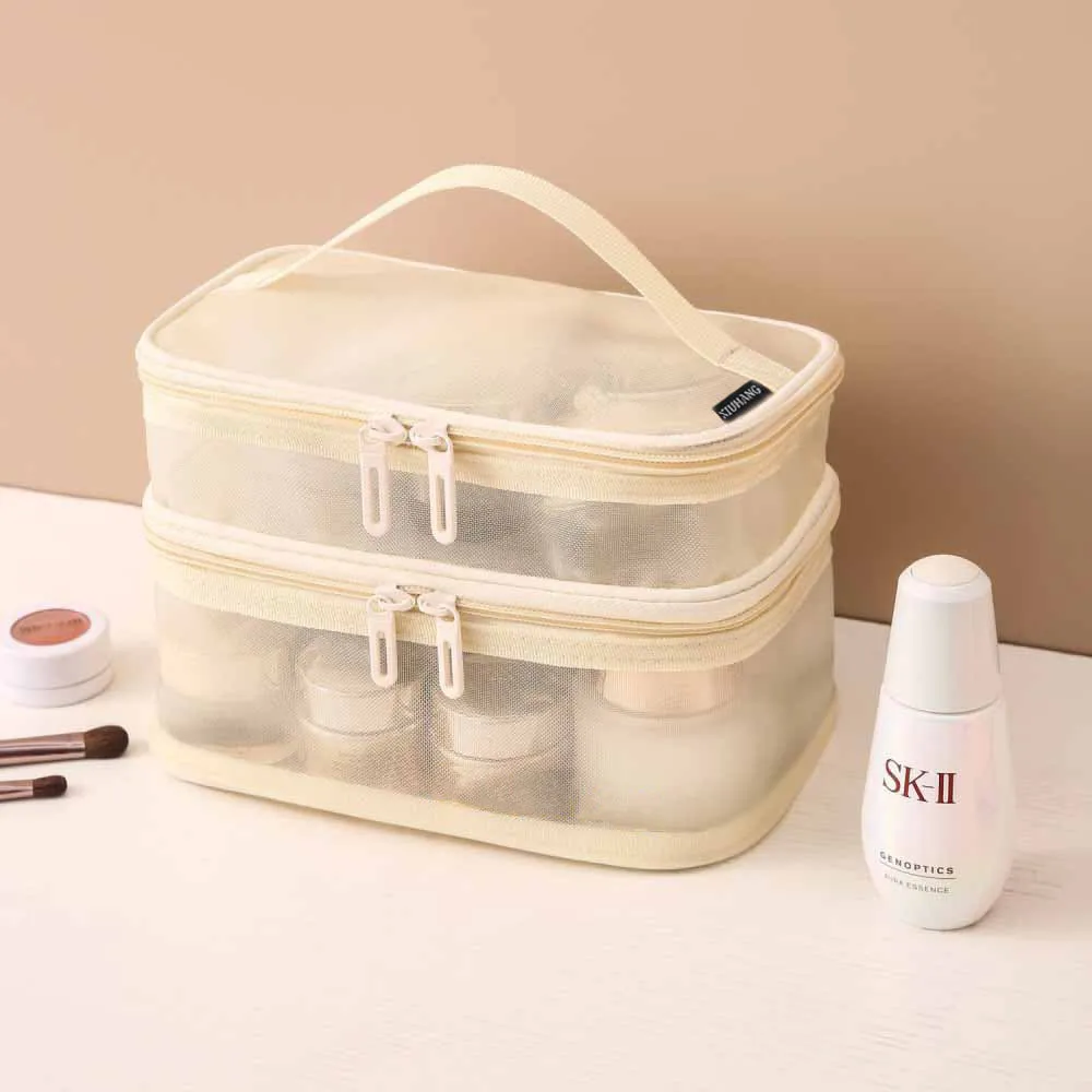 Trendy Large Capacity Mesh Storage Wash Cosmetic Bags