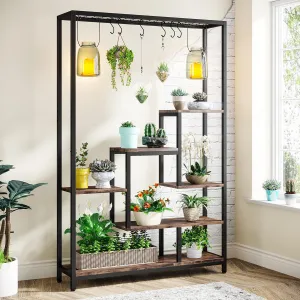 Tribesigns 5-Tier Tall Indoor Plant Stand, 70.9 inches Large Metal Plant Shelf with 6PC S Hanging Hooks, Multi-Purpose Flower Bonsai Pots Display Rack for Indoor, Garden, Balcony, Living Room