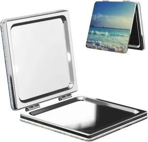 Tropical Beach Ocean Waves Women Mini Cosmetic Mirror Folding Portable Pocket Makeup Mirror