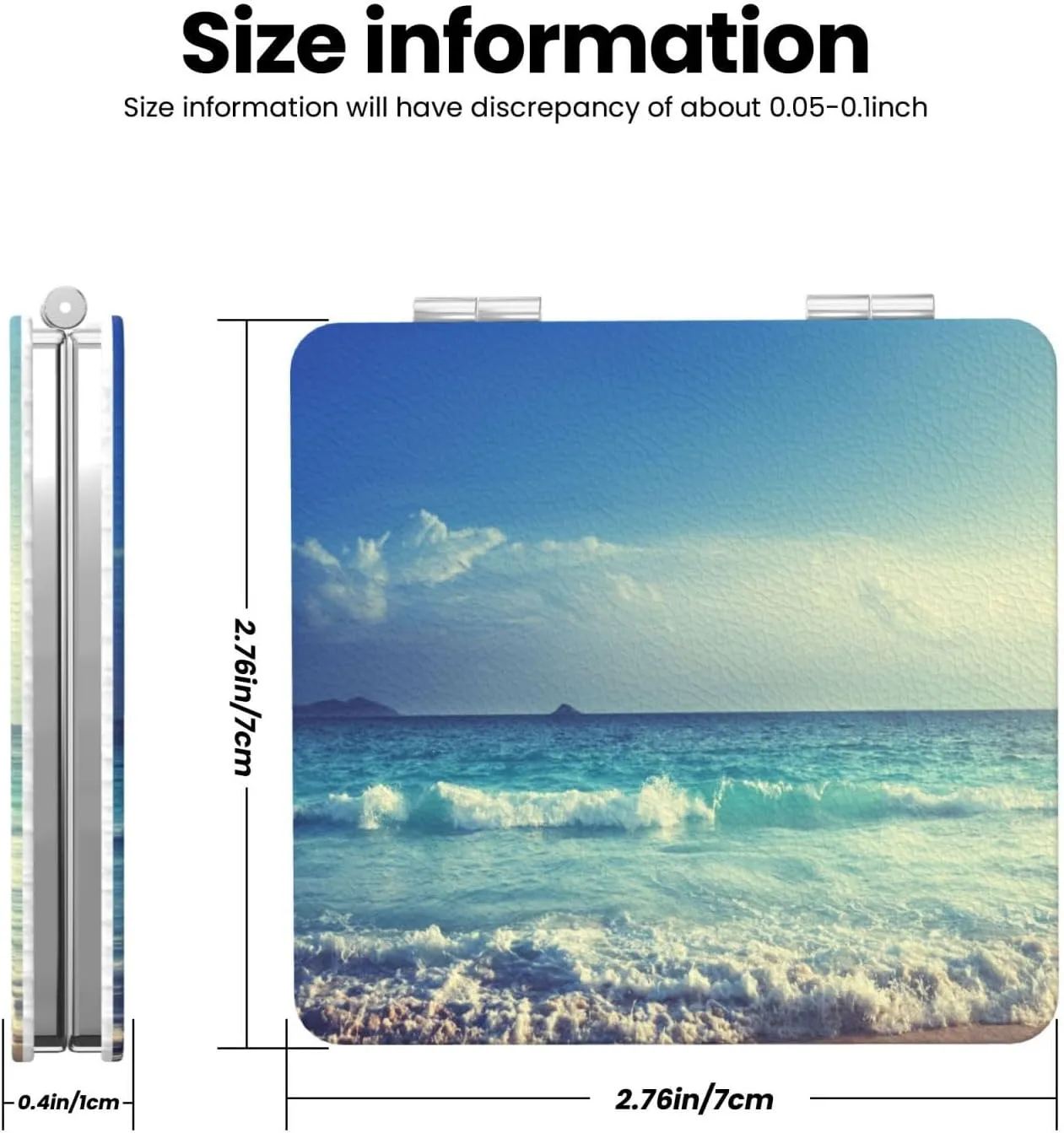 Tropical Beach Ocean Waves Women Mini Cosmetic Mirror Folding Portable Pocket Makeup Mirror