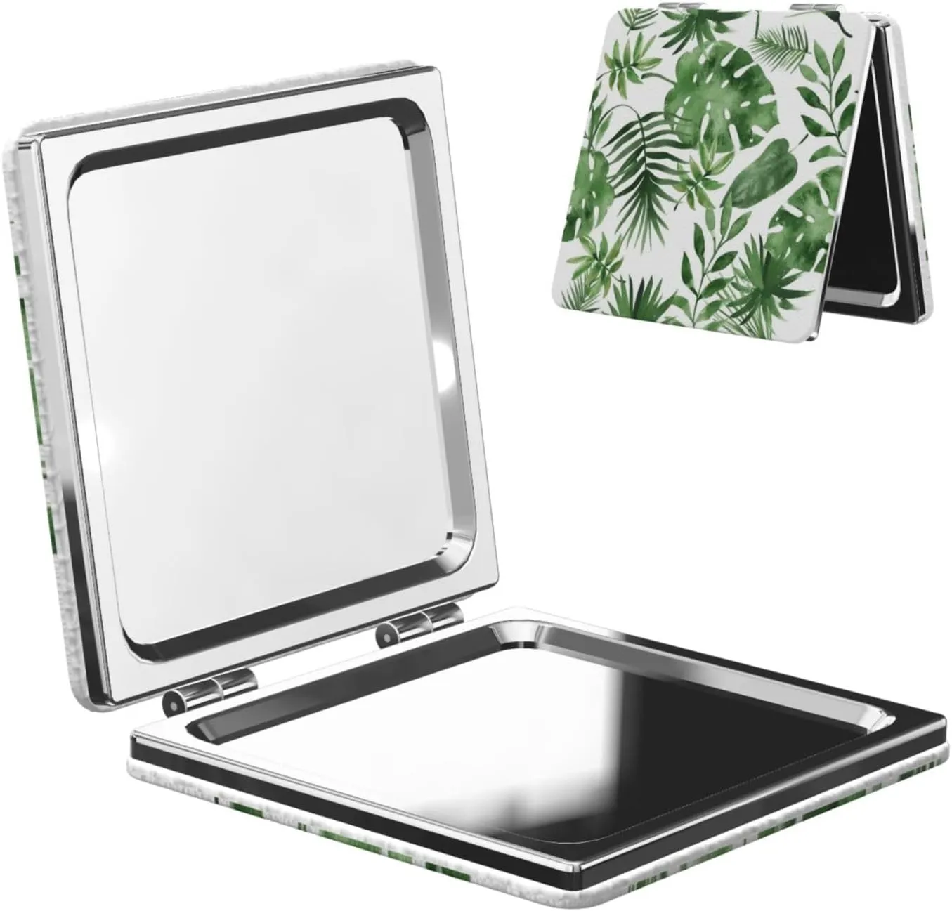 Tropical Monstera Palm Leaf Mini Makeup Mirror Portable Pocket Cosmetic Mirror Folding Compact Mirror
