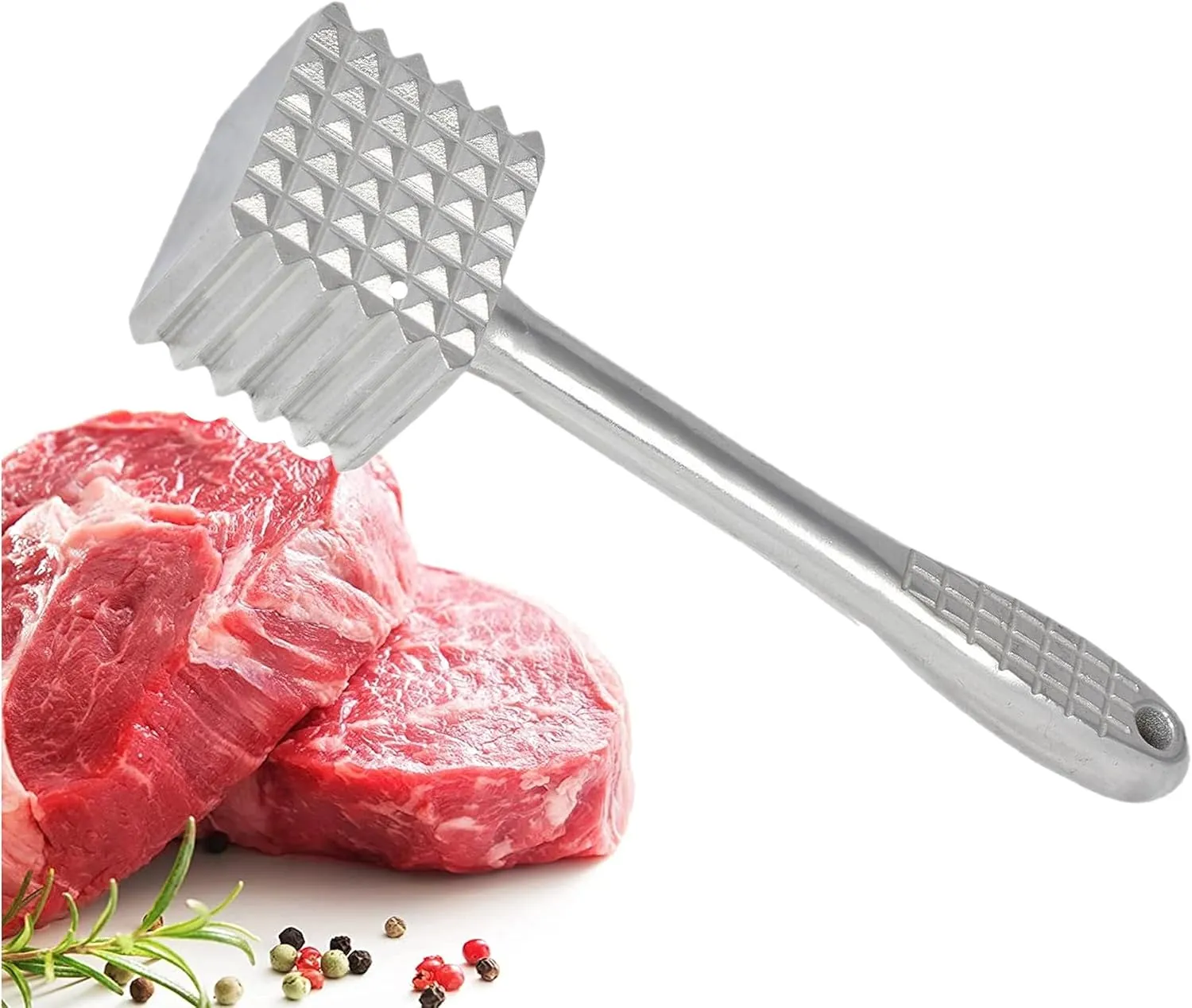 TrueCraftware- 9-7/8" Meat Tenderizer Aluminum Head and Handle- Meat Tenderizer Hammer Dual-side Mallet for Kitchen Heavy Duty Pounder For Tenderizing Steak Beef Chicken and Fish