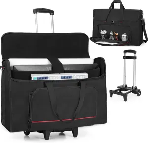 Trunab Rolling Monitor Carry Case for 24-27 Inch Monitors with Detachable Trolley, Padded Monitor Bag Hold Up to 2 LCD Screens/TVs and Accessories, Black Patented Design