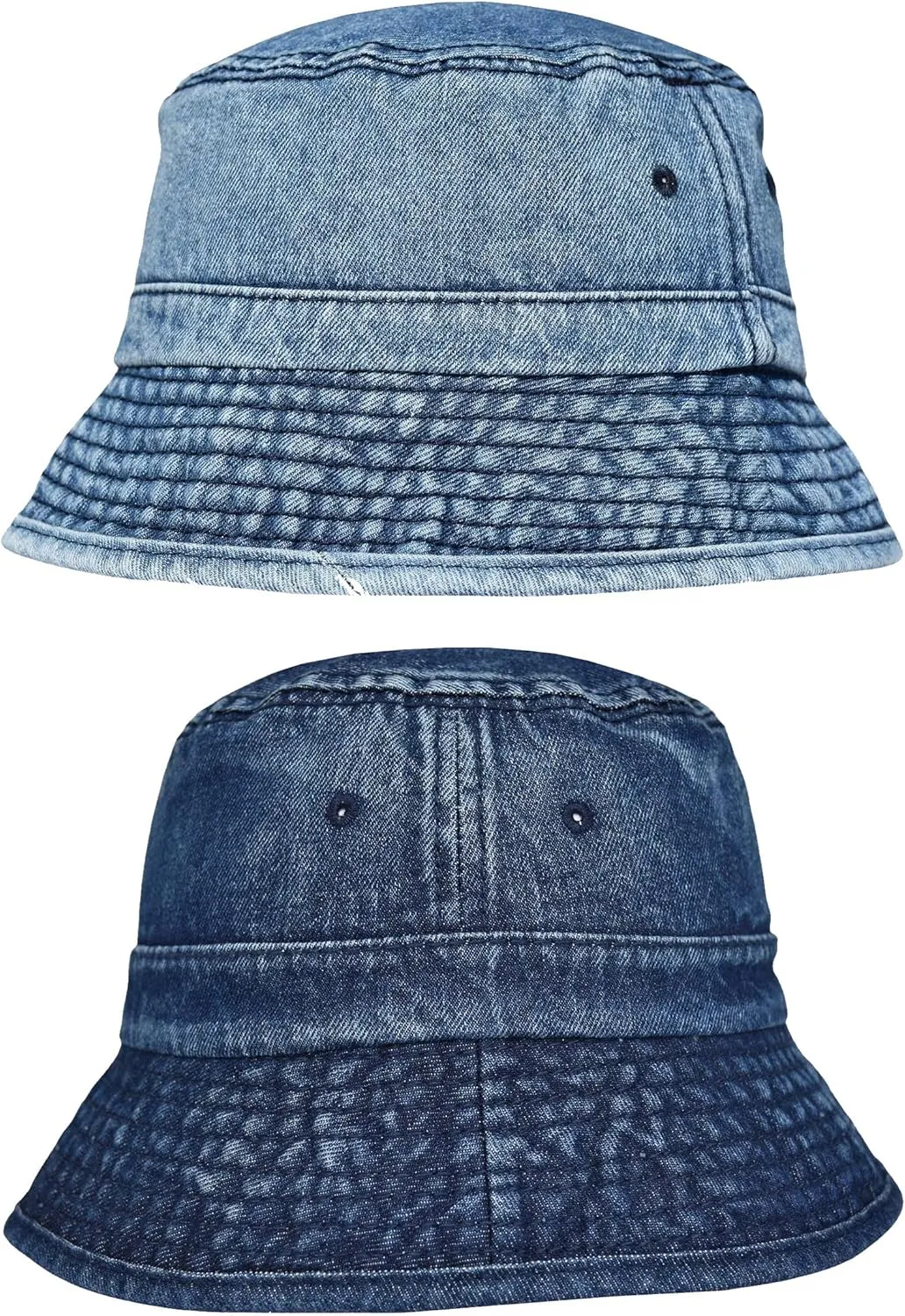 TSSGBL 2 Pack Cotton Denim Bucket Hats Vintage Washed Packable Summer Trendy Beach Travel Sun Caps for Women Men
